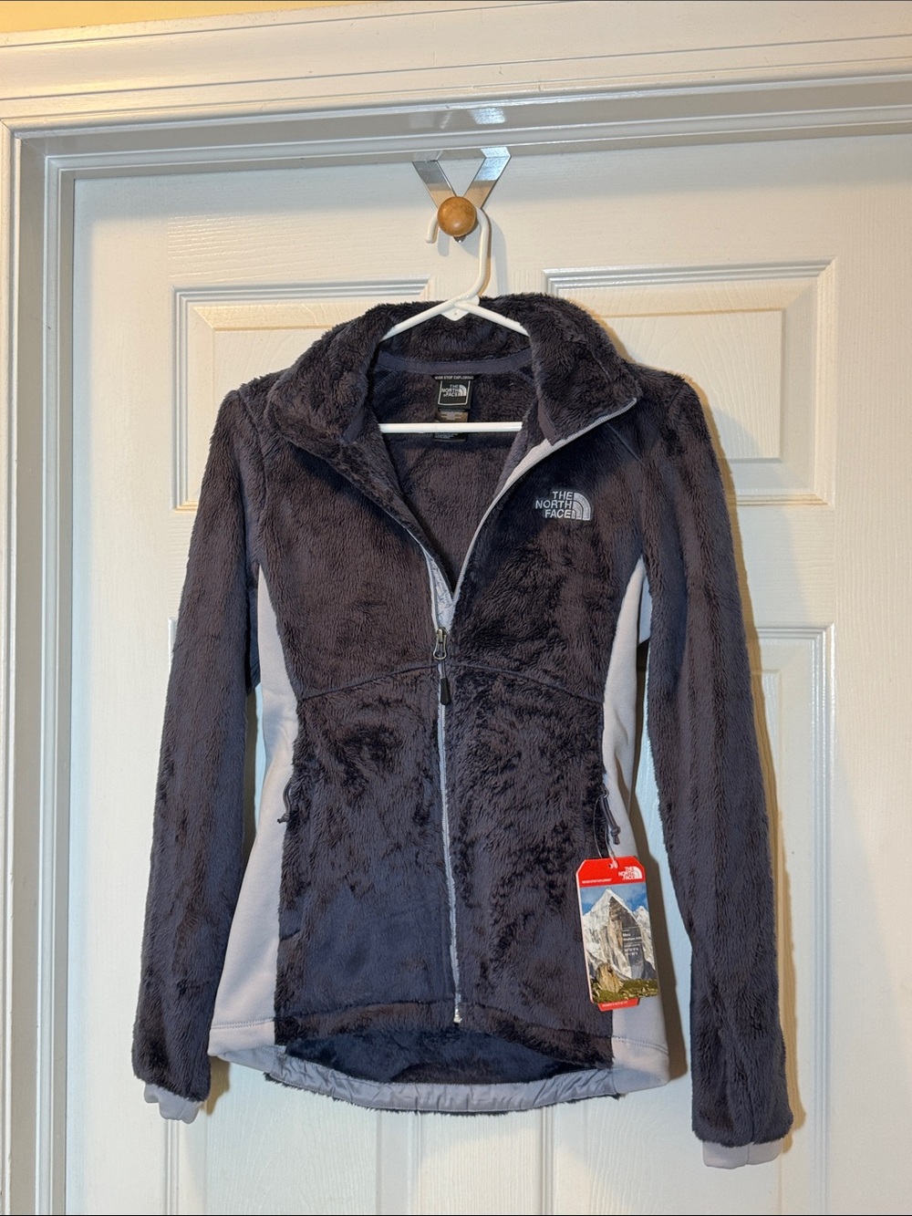 The North Face Women's Charcoal Plush Fleece Jacket with Light Gray Panels